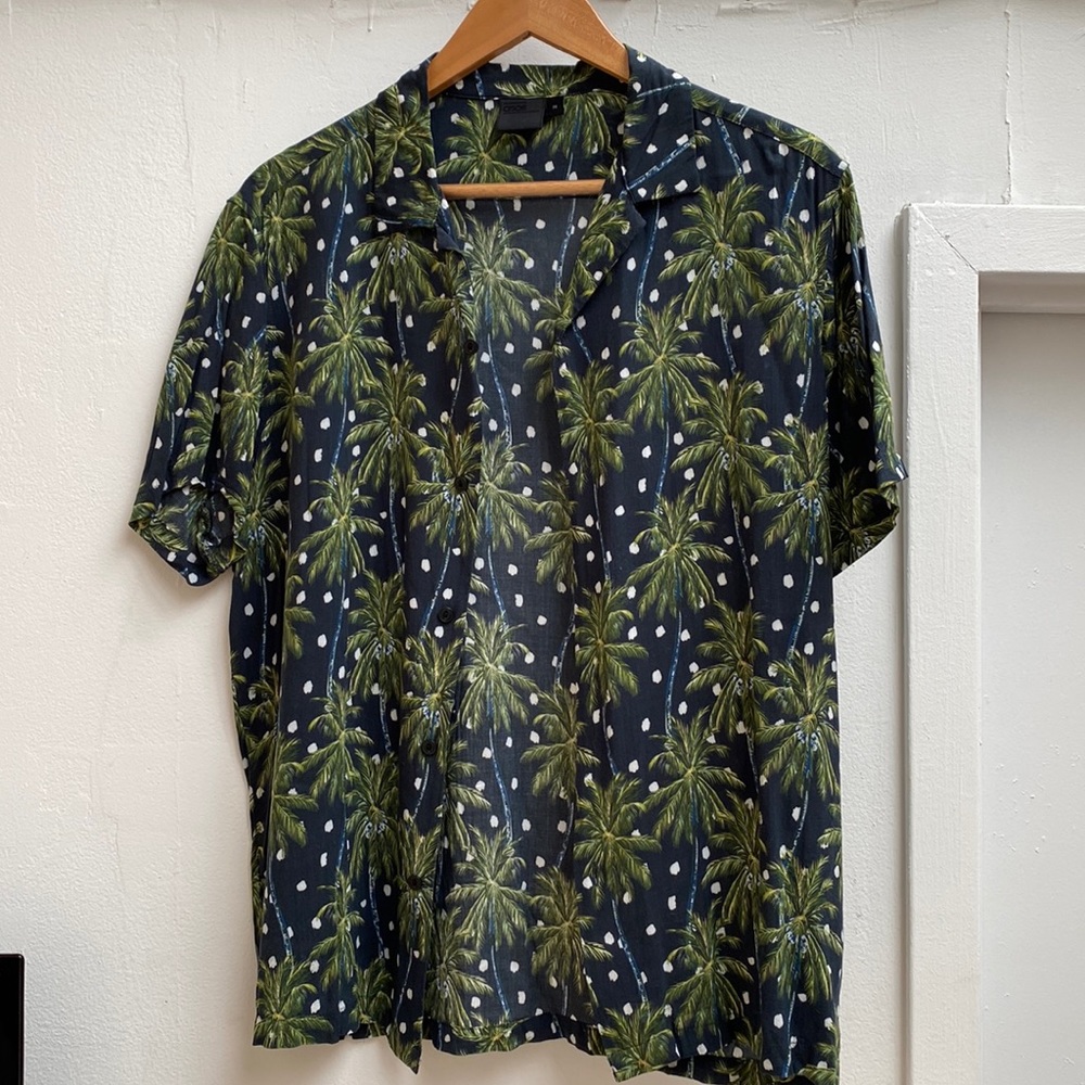 Navy Palm Tree Button Up Shirt